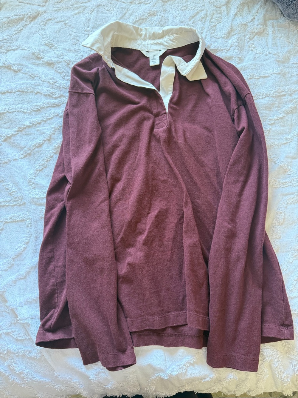 womens Long-Sleeve Rugby Shirt with Contrast Collar - Burgundy